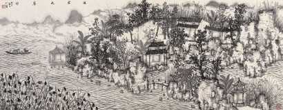 何加林 癸未（2003年）作 渔庄秋霁 镜心